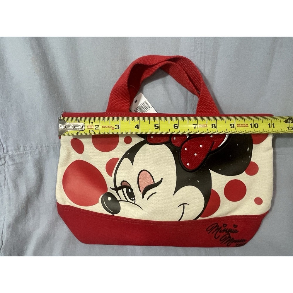 NEW Disney Parks Minnie Mouse Mini Canvas Tote Bag Red Polka Dot Zipper & Strap - Picture 6 of 7